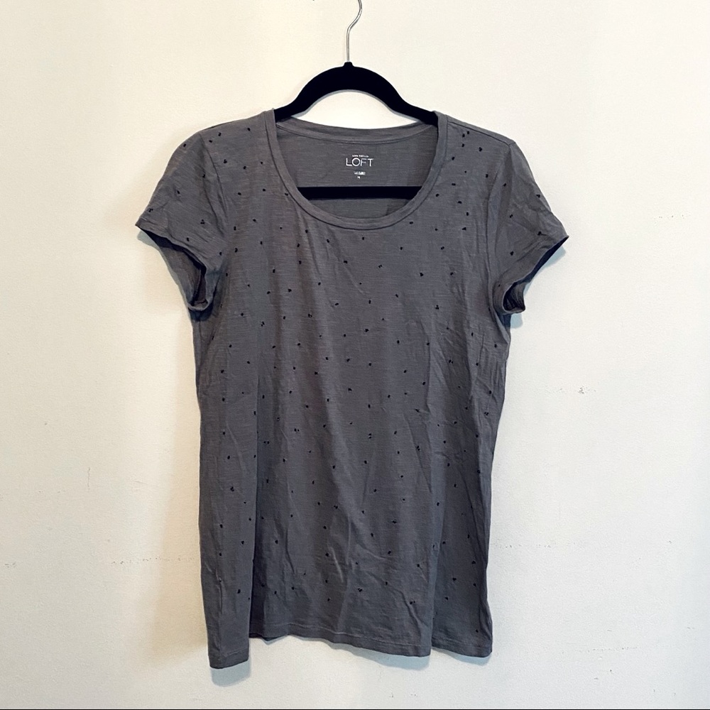 EUC LOFT Gray Beaded Short Sleeve Top Medium